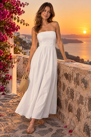 Robe midi évasée bustier — blanche | Deuxième photo lifestyle | Lounelle Paris