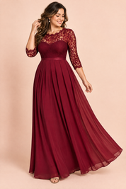 Robe longue bordeaux à empiècement en dentelle | Porté sur une autre silhouette | Lounelle Paris