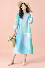 Vestido midi azul plissado de linha A