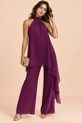 Conjunto de calças fluido roxo com top sem mangas