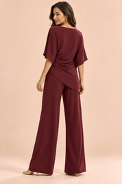 Ensemble pantalon bordeaux plissé effet portefeuille | Vue de dos | Lounelle Paris