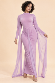 Robe violet clair dos nu avec cape | Porté sur une autre silhouette | Lounelle Paris