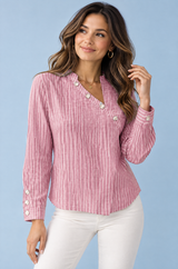 Blusa assimétrica às riscas cor-de-rosa