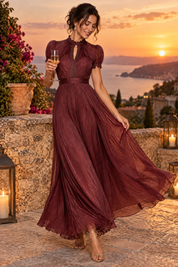 Robe longue bordeaux à volants | Deuxième photo lifestyle | Lounelle Paris
