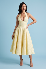 Vestido midi jacquard com decote halter Amarelo