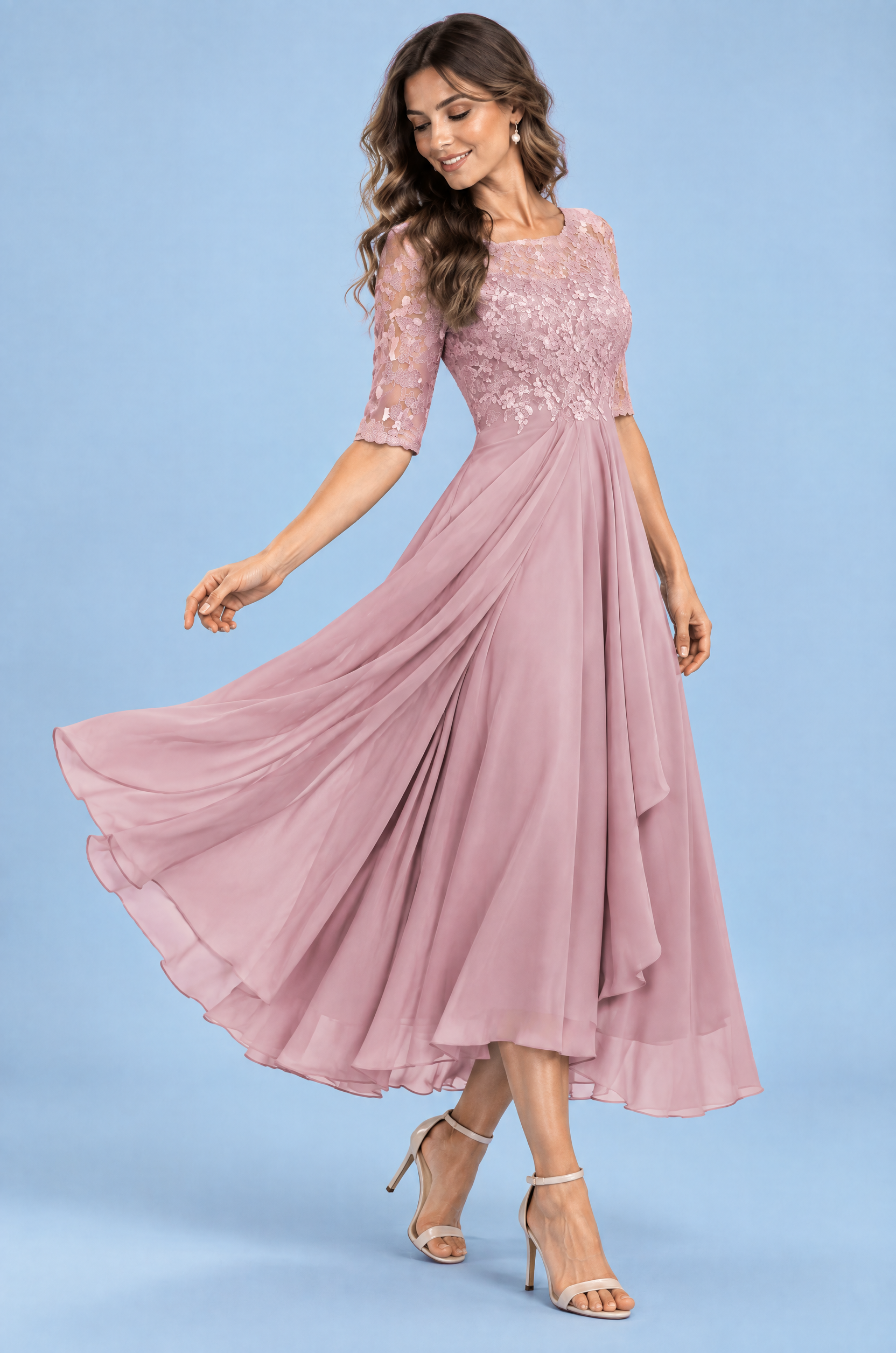 Robe en mousseline à corsage brodé rose poudré | Vue de dos | Lounelle Paris