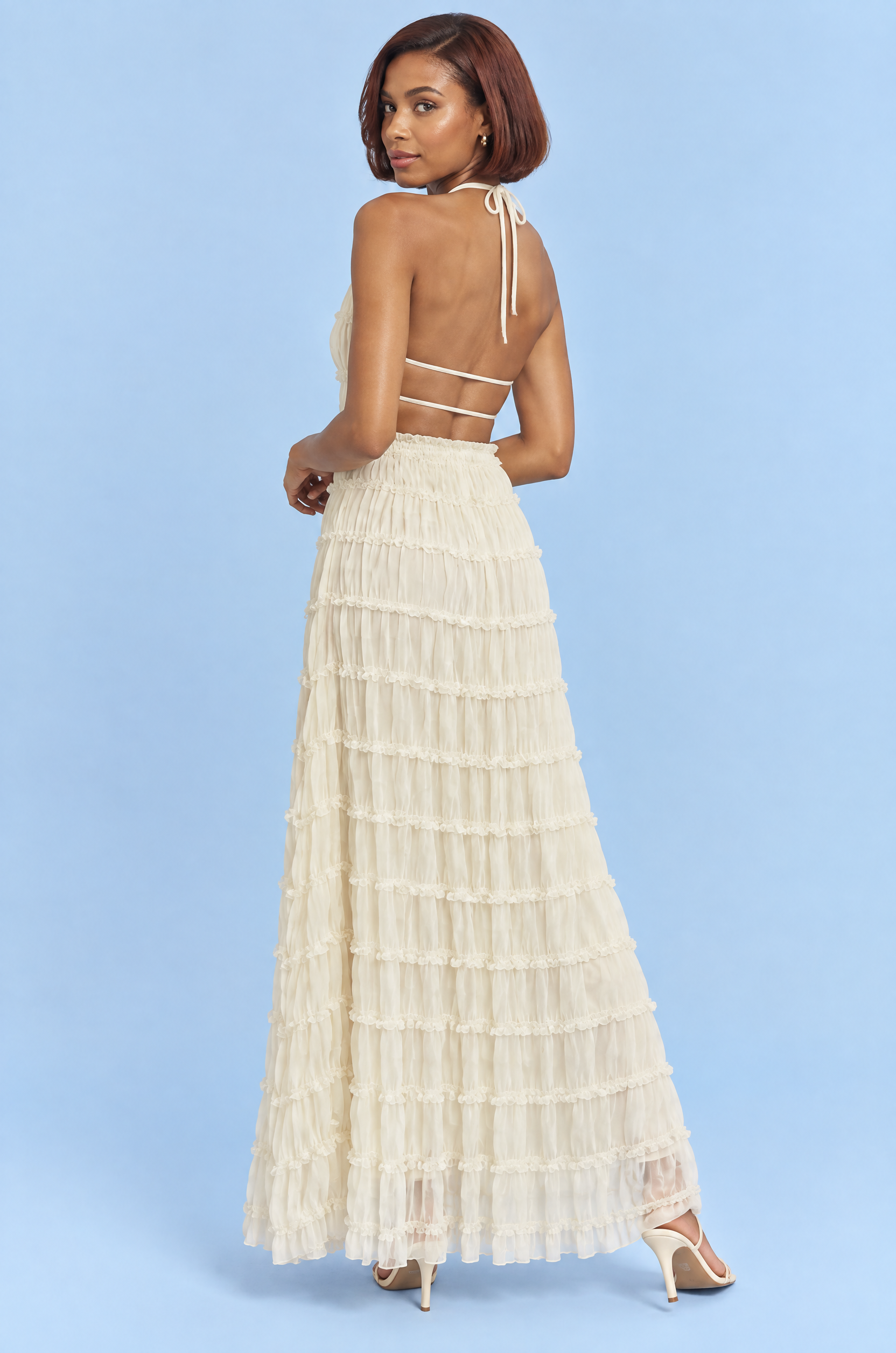 Robe longue plissée écrue | Vue de dos | Lounelle Paris