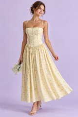 Vestido amarelo comprido com corpete