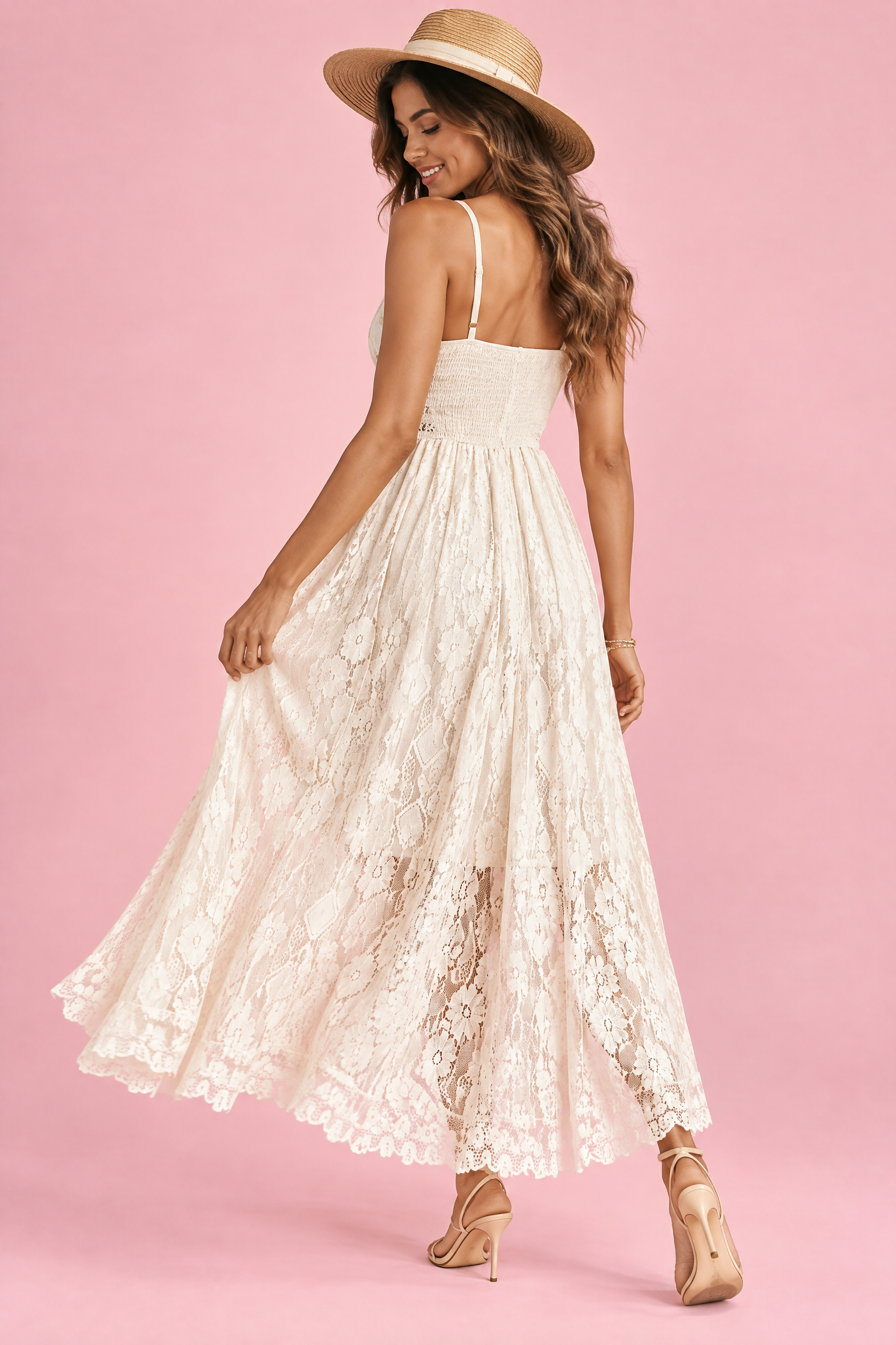 Robe en dentelle ivoire asymétrique | Vue de dos | Lounelle Paris