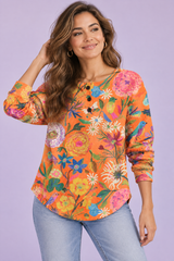 Top Laranja Estampado em Malha Waffle