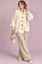 Cardigan oversize crème à col | Vue de face | Lounelle Paris