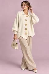 Cardigan de malha oversized com gola em creme