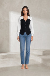 Pull bicolore col en V | Lounelle Paris