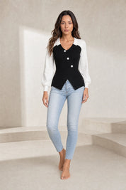 Pull bicolore col en V | Lounelle Paris