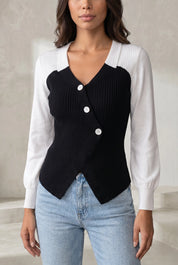 Pull bicolore col en V | Lounelle Paris