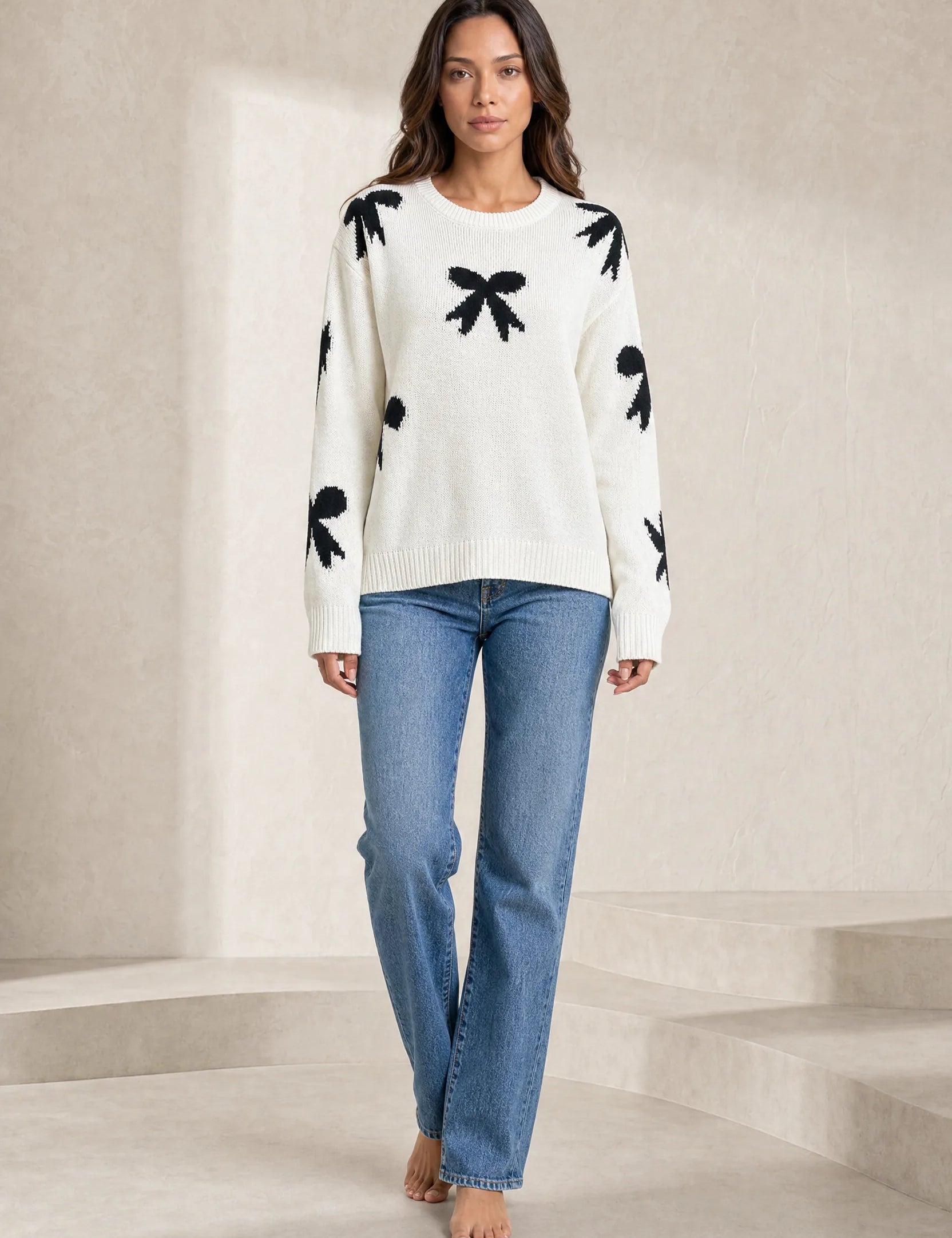 Pull blanc cassé motifs nœuds | Lounelle Paris