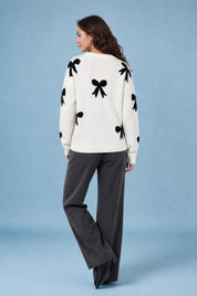 Pull blanc cassé motifs nœuds | Vue de dos | Lounelle Paris