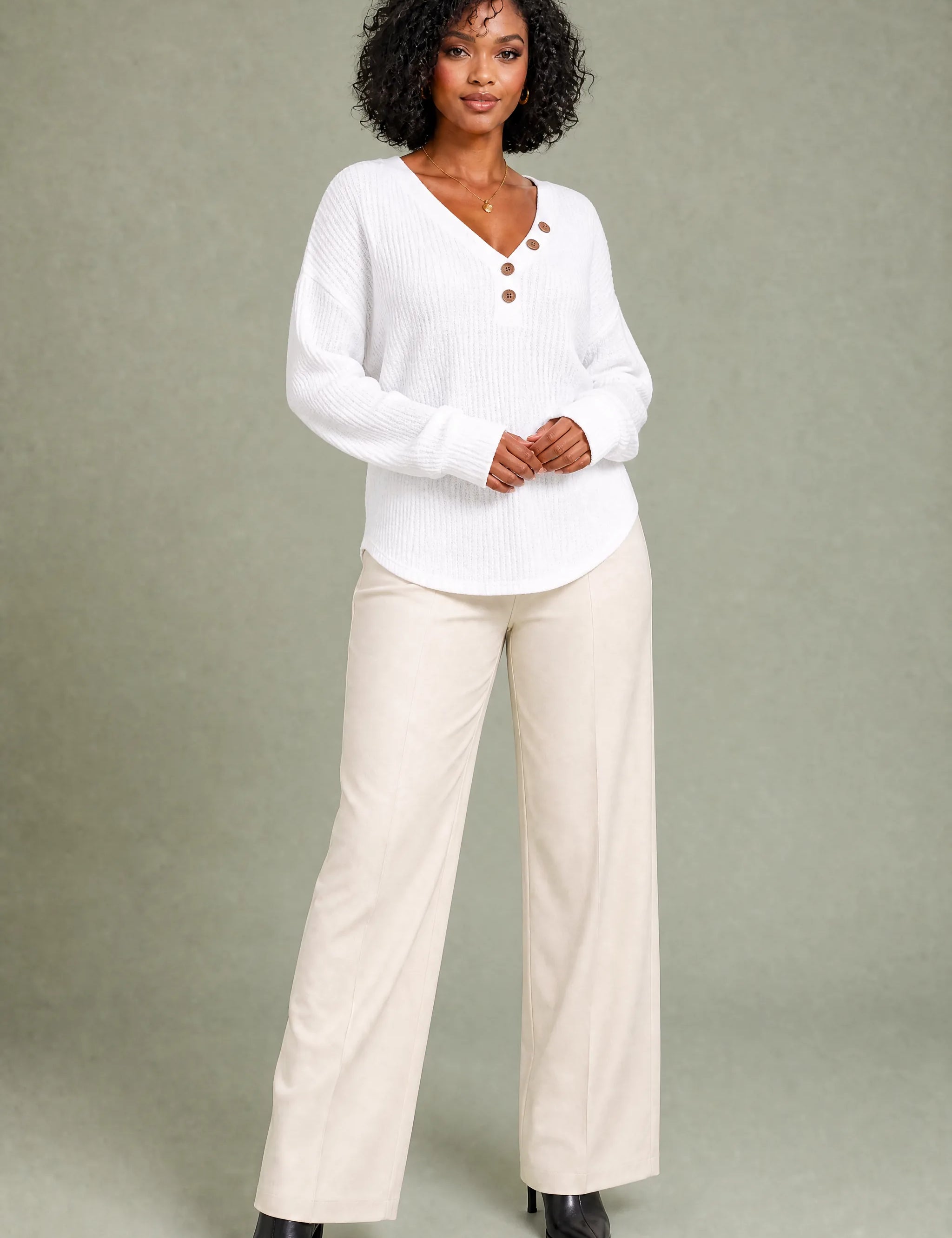 Pull col V maille gaufrée | Variante Blanc | Lounelle Paris