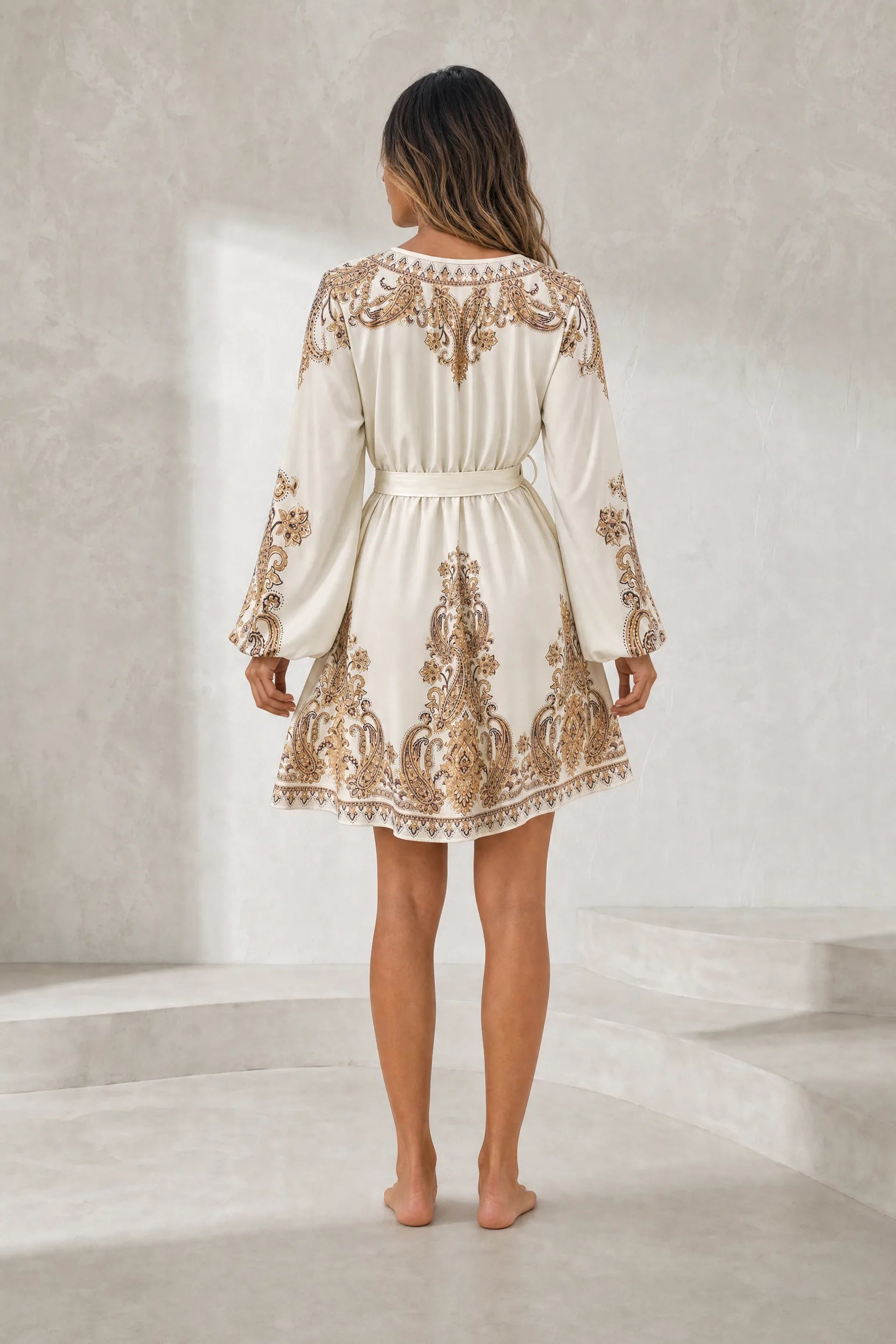 Robe abricot col V manches bouffantes | Lounelle Paris
