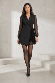 Robe blazer noire manches en dentelle | Lounelle Paris