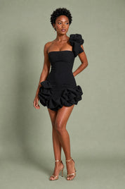 Robe bustier asymétrique volantée | Variante Noir | Lounelle Paris