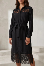 Robe chemise noire à dentelle | Lounelle Paris