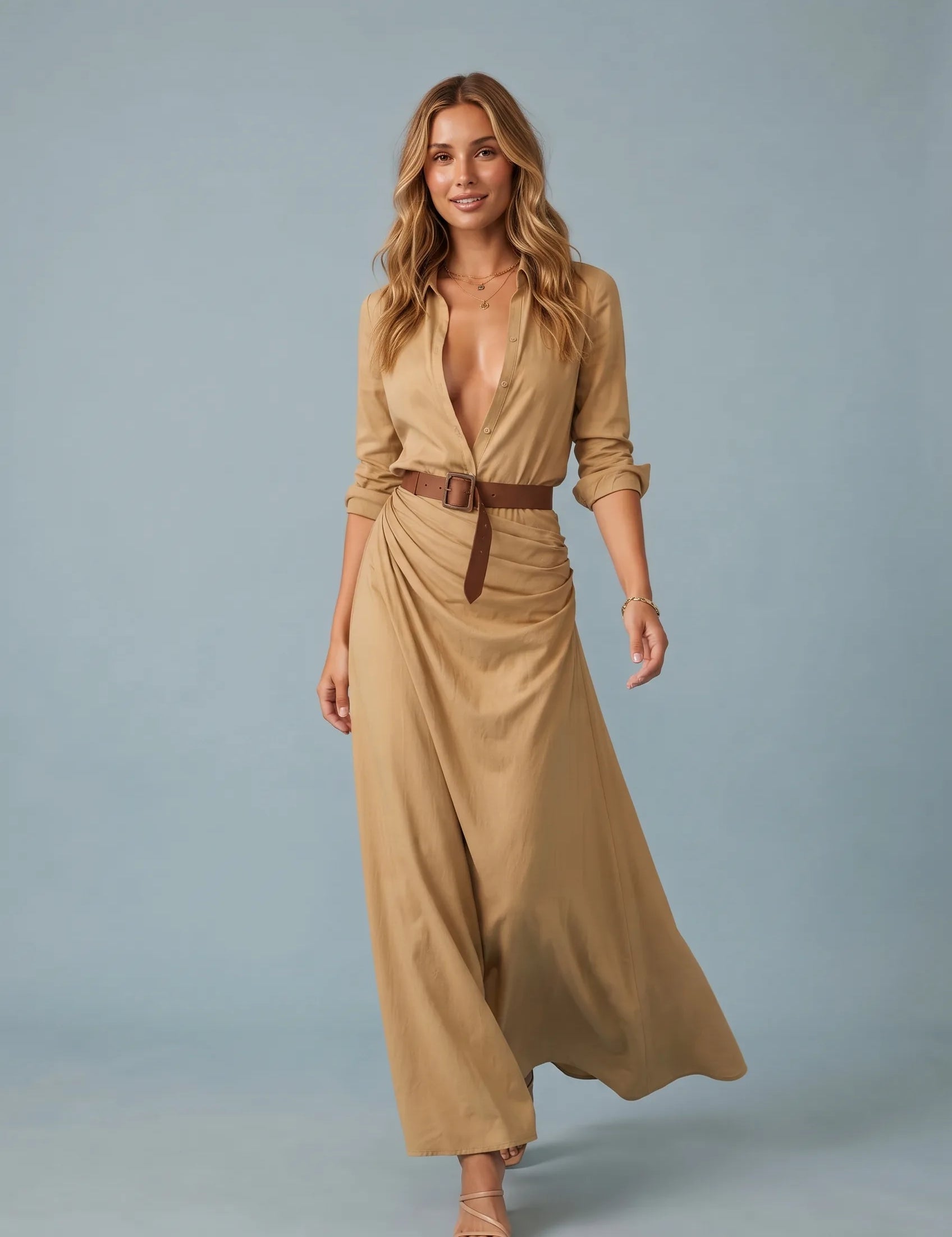 Robe col chemise ceinturée | Vue de face | Lounelle Paris