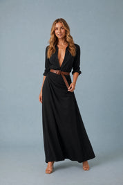Robe col chemise ceinturée | Variante Noir | Lounelle Paris