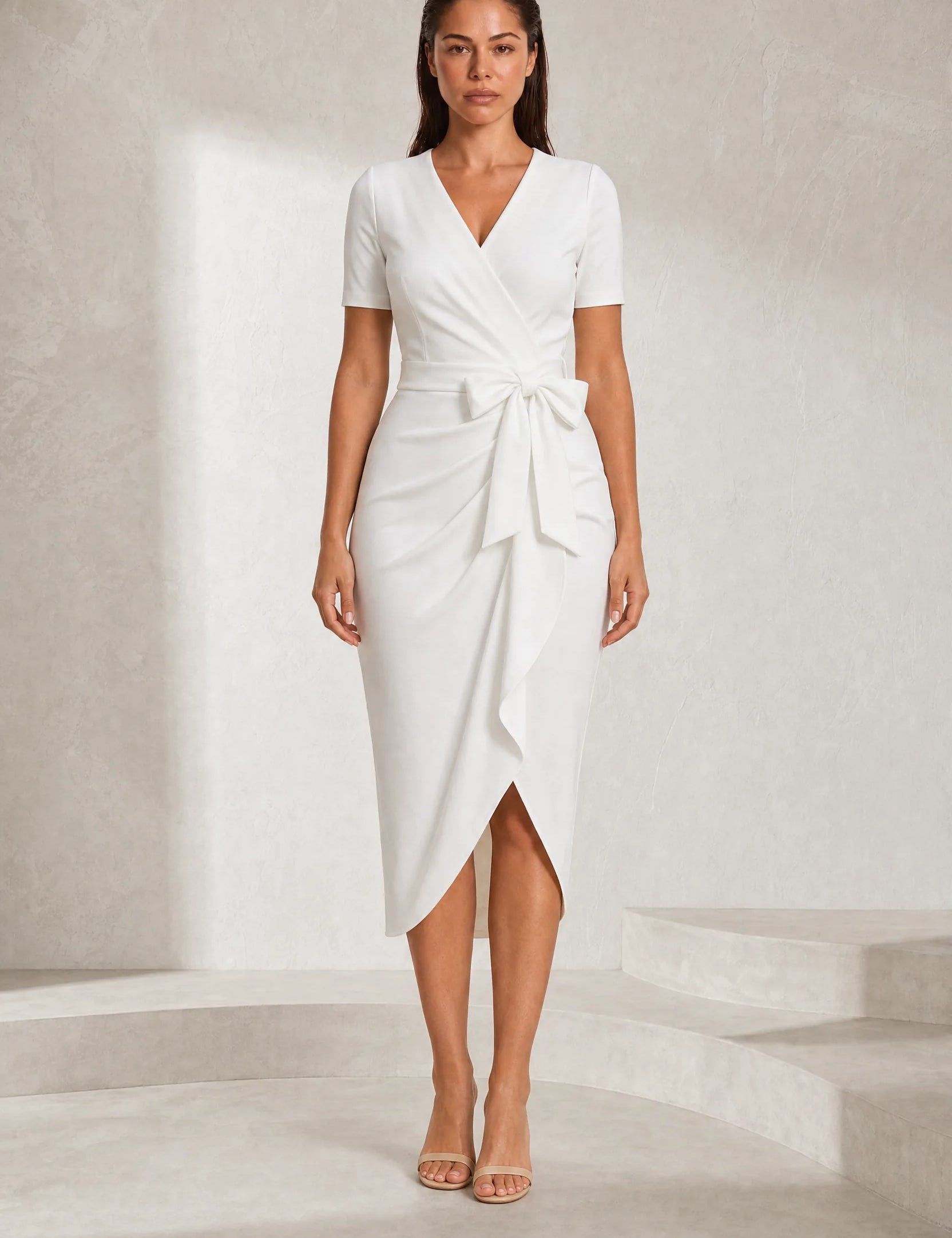 Robe col V à nœud | Lounelle Paris