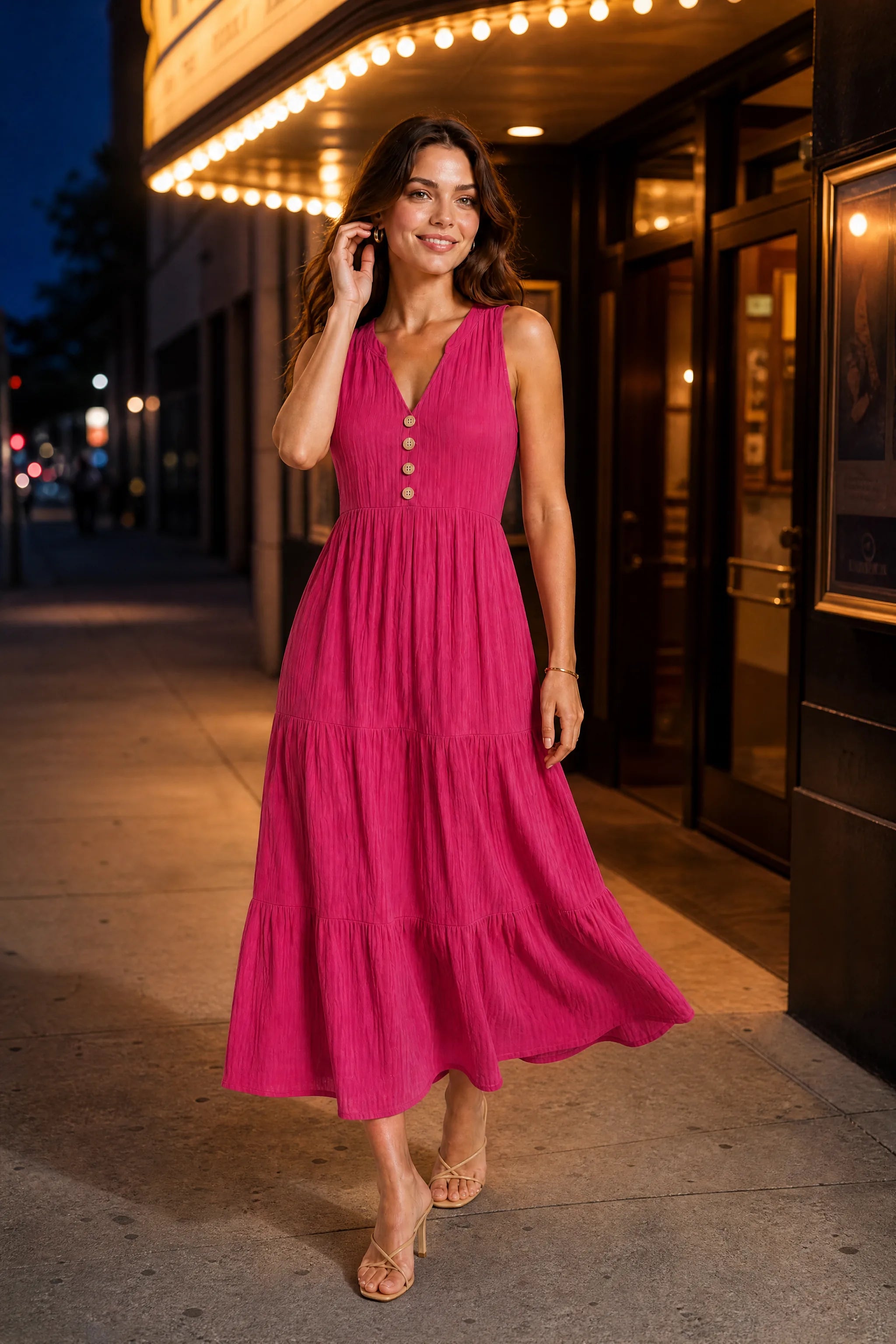 Robe col V à volants | Variante Rouge - Lifestyle | Lounelle Paris