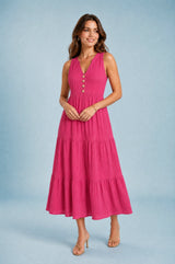 Vestido colo V com folhos