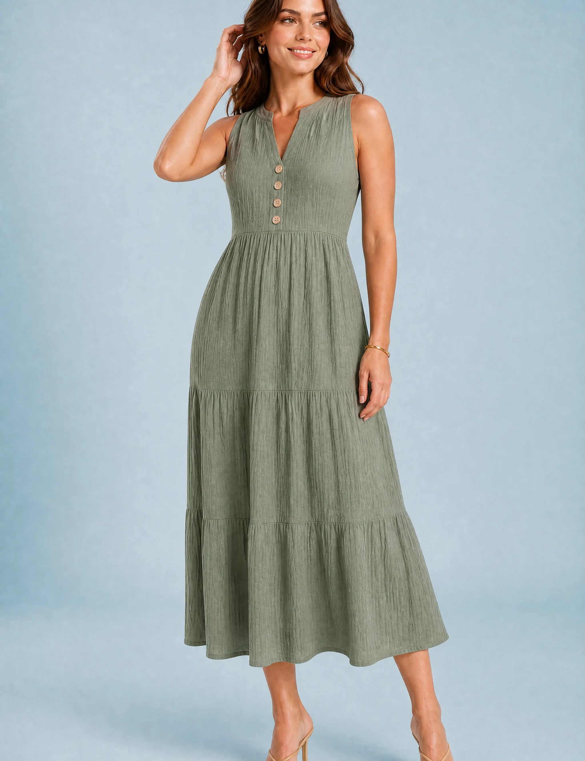 Robe col V à volants | Variante Vert | Lounelle Paris