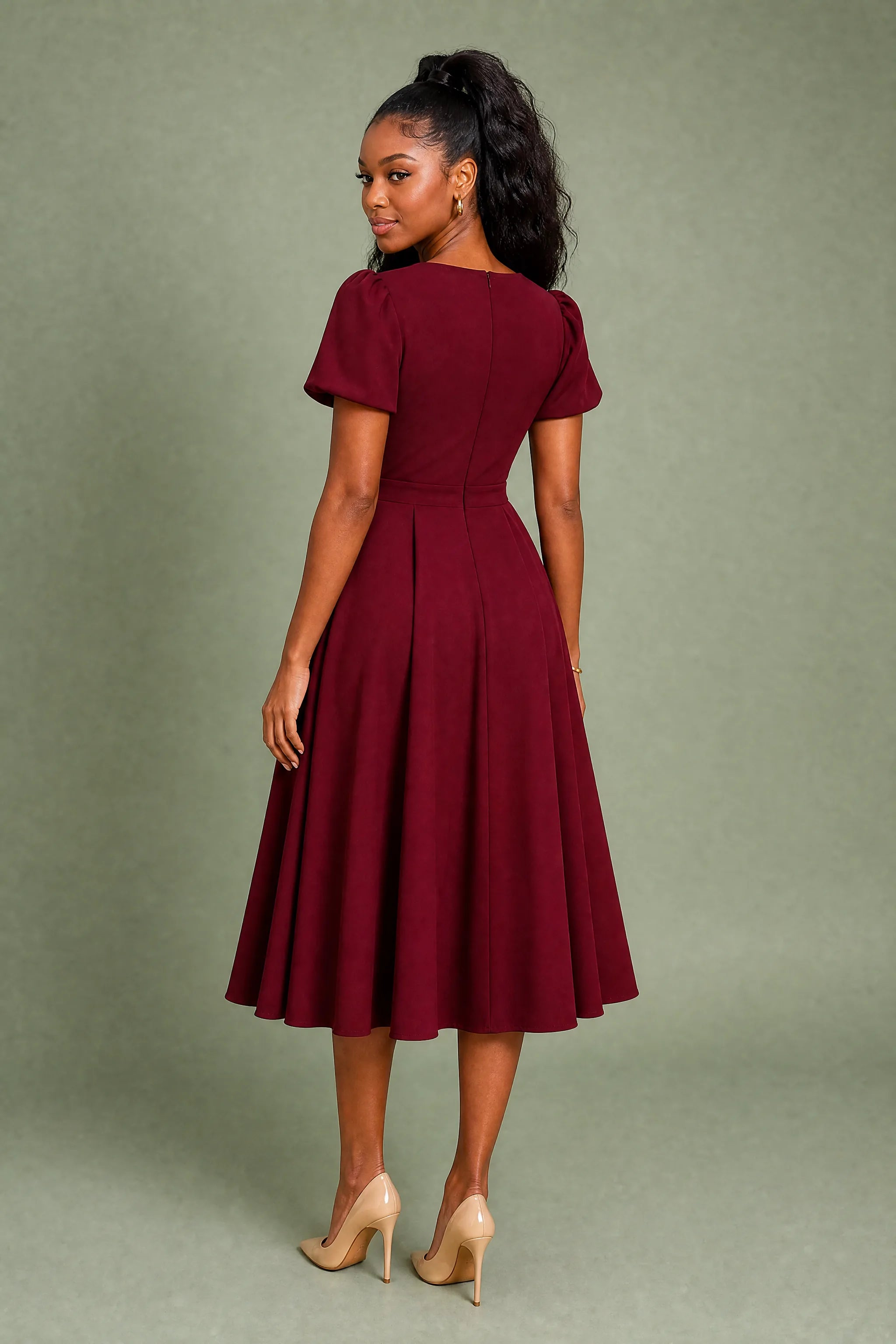 Robe col V croisé manches bouffantes | Vue de dos | Lounelle Paris