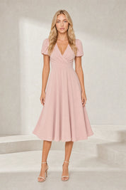 Robe col V croisé manches bouffantes | Lounelle Paris
