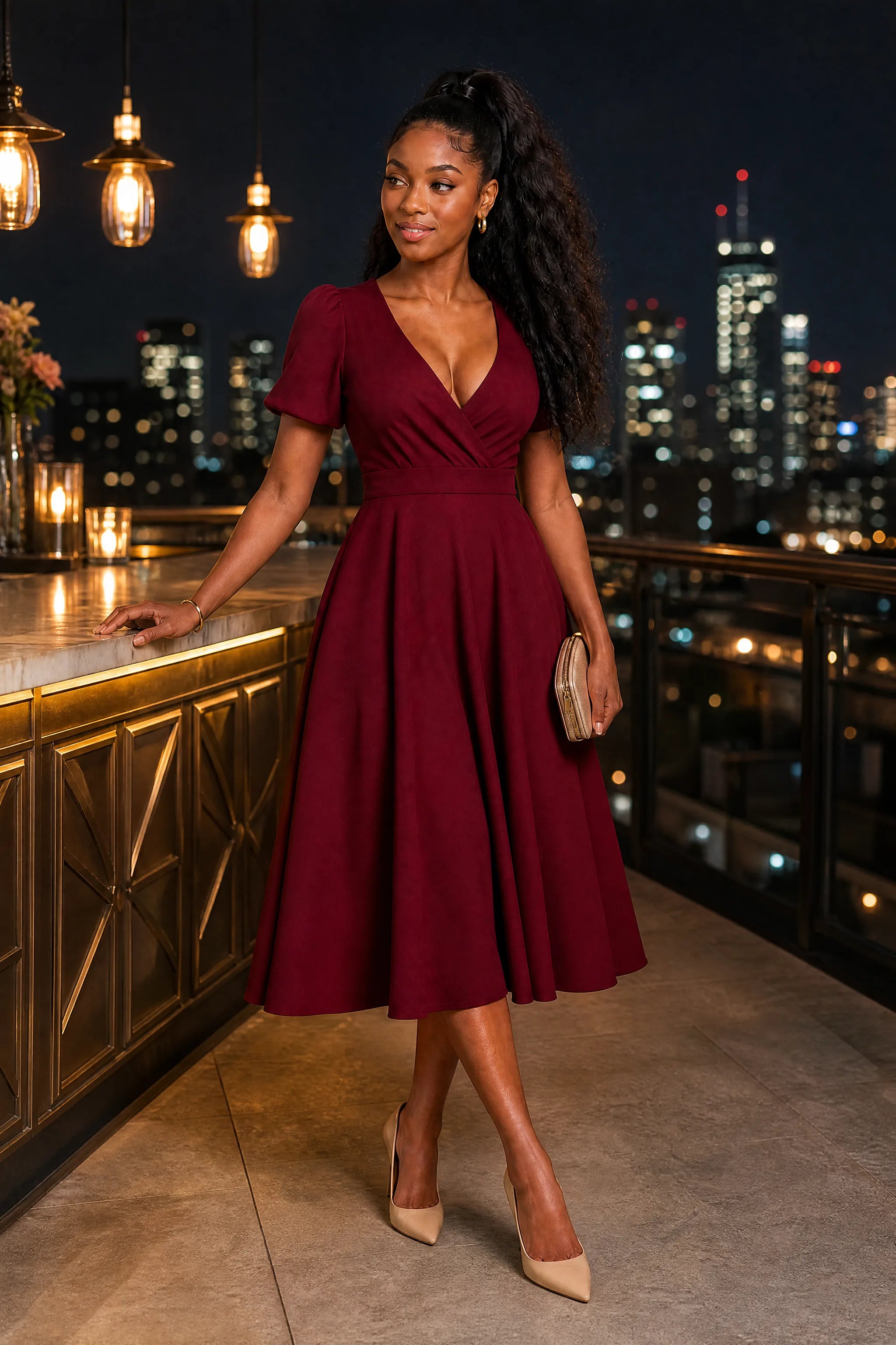 Robe col V croisé manches bouffantes | Deuxième photo lifestyle | Lounelle Paris