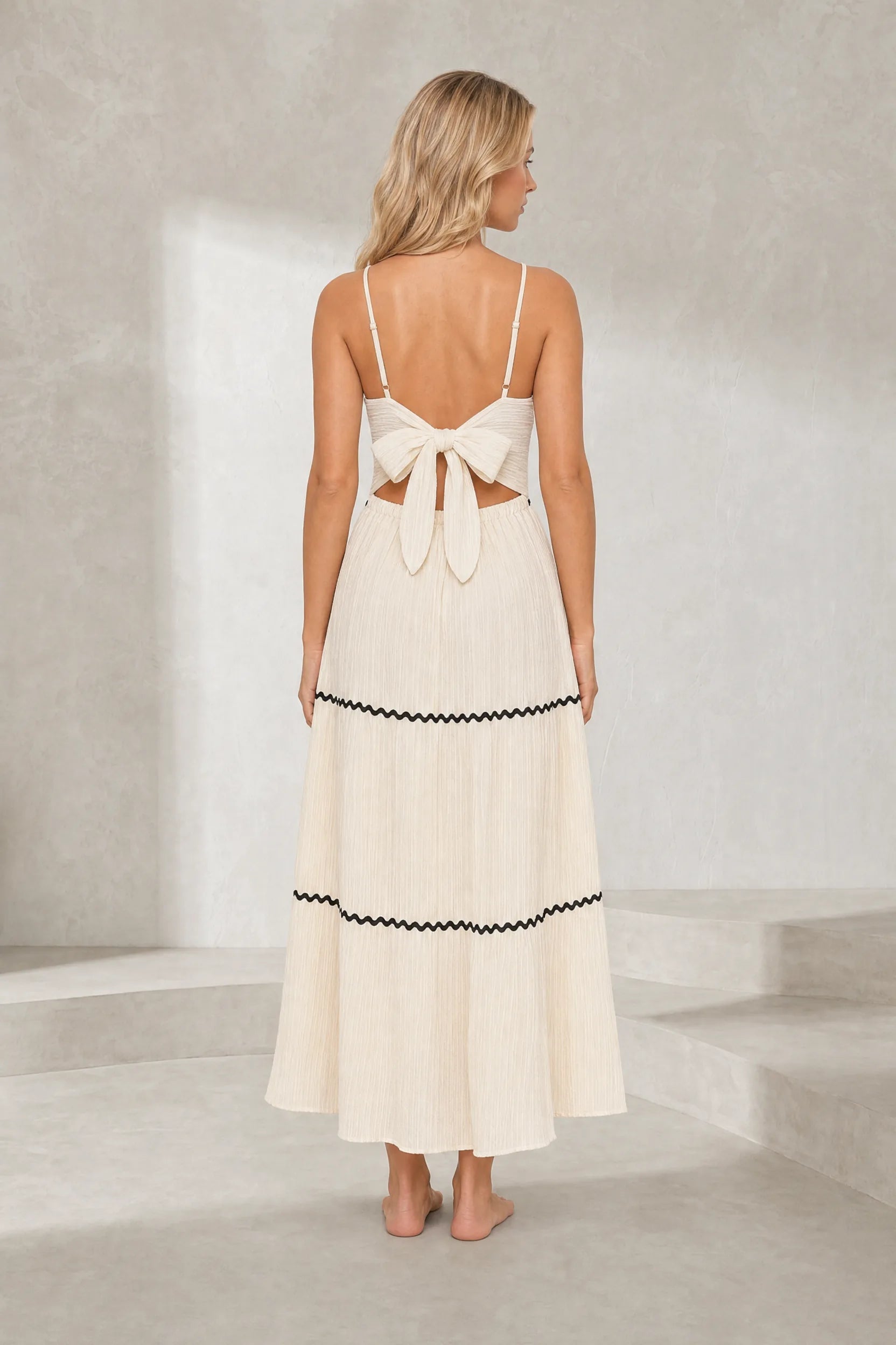 Robe longue abricot bretelles dos noué | Lounelle Paris