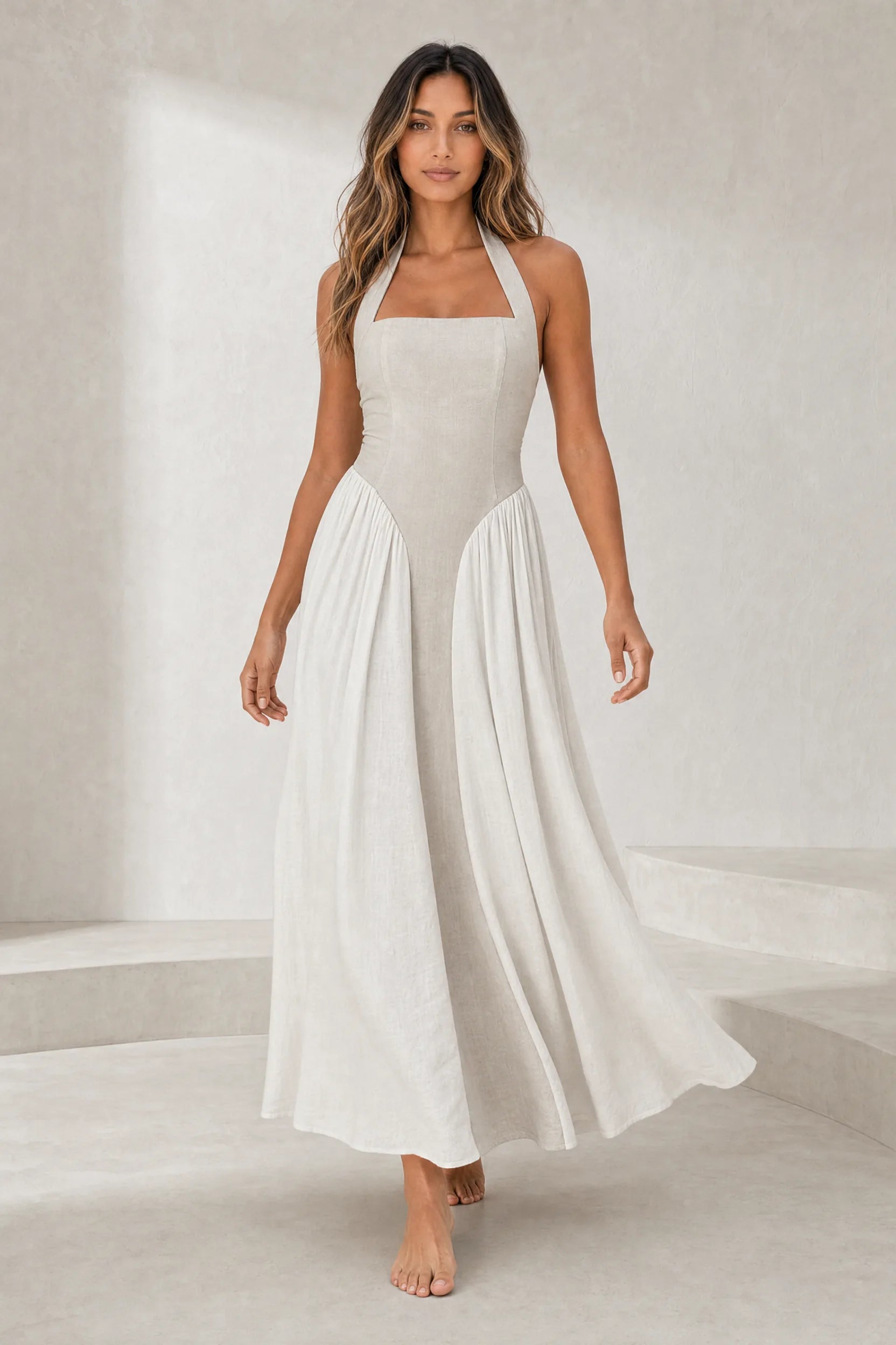 Robe longue abricot col licou dos nu | Lounelle Paris