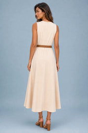 Robe longue abricot sans manches ceinturée | Vue de dos | Lounelle Paris