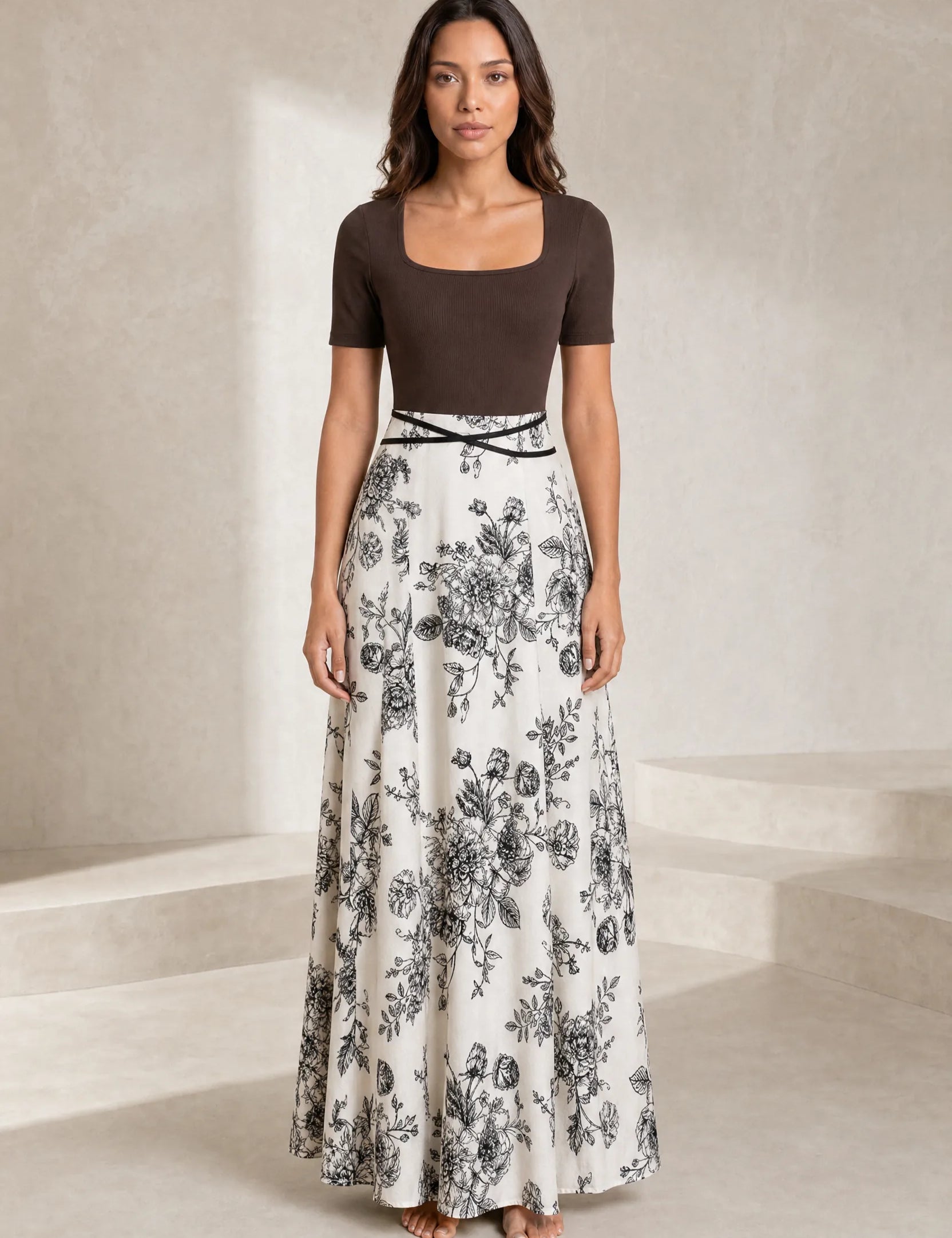 Robe longue bicolore col carré | Lounelle Paris