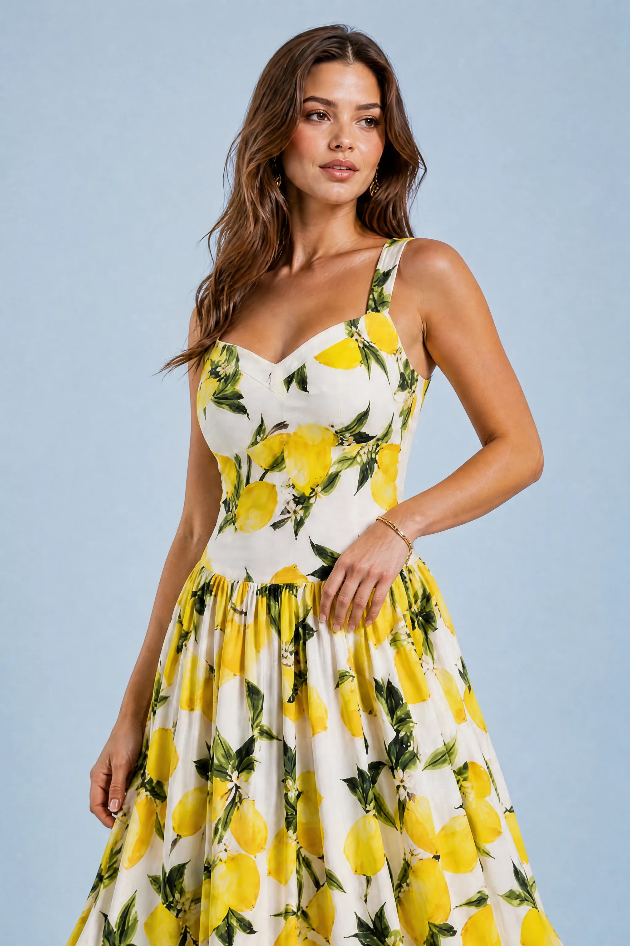 Robe longue blanche imprimée à bretelles | Vue rapprochée | Lounelle Paris