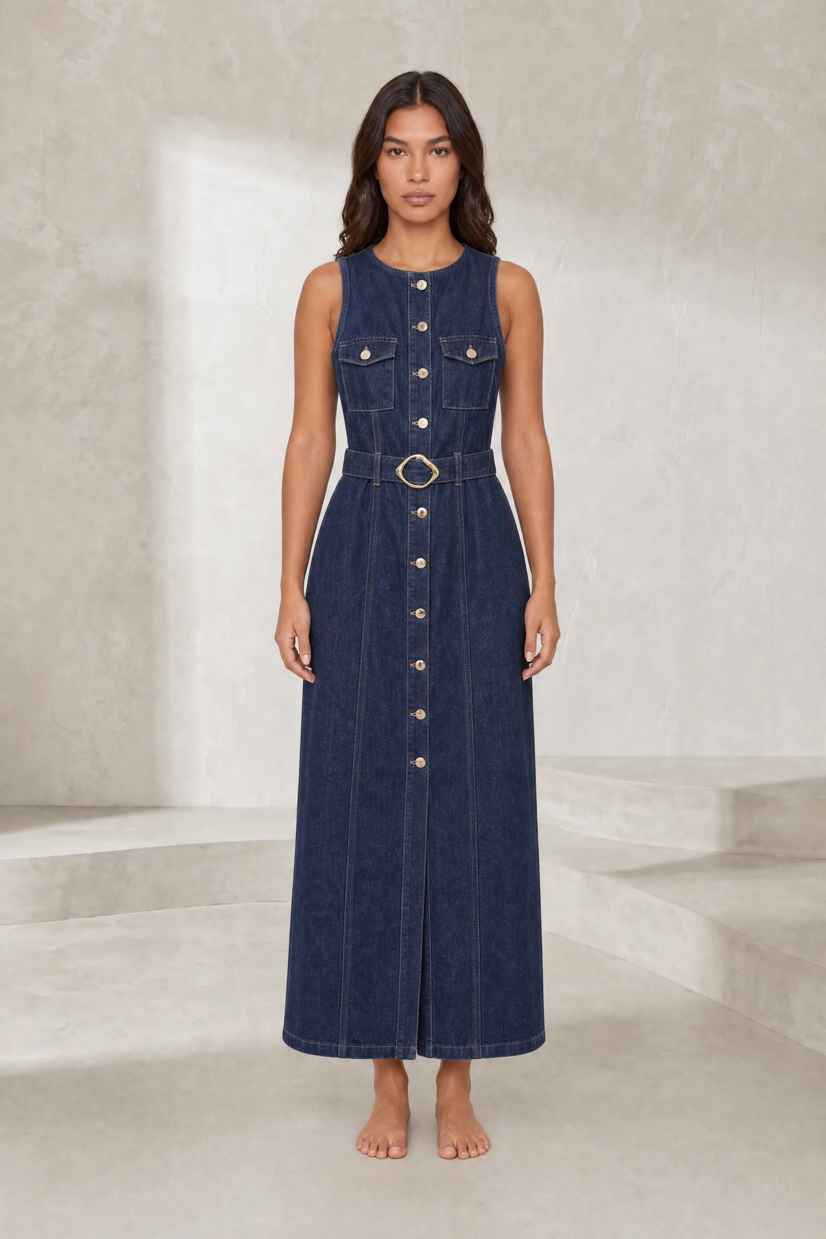 Robe longue bleu foncé sans manches | Lounelle Paris