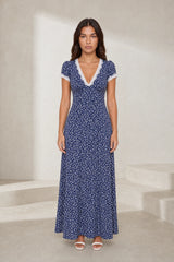 Robe longue bleu marine col V