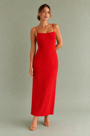 Robe longue bretelles encolure carrée | Variante Rouge | Lounelle Paris