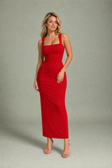 Vestido longo com decote quadrado ajustado