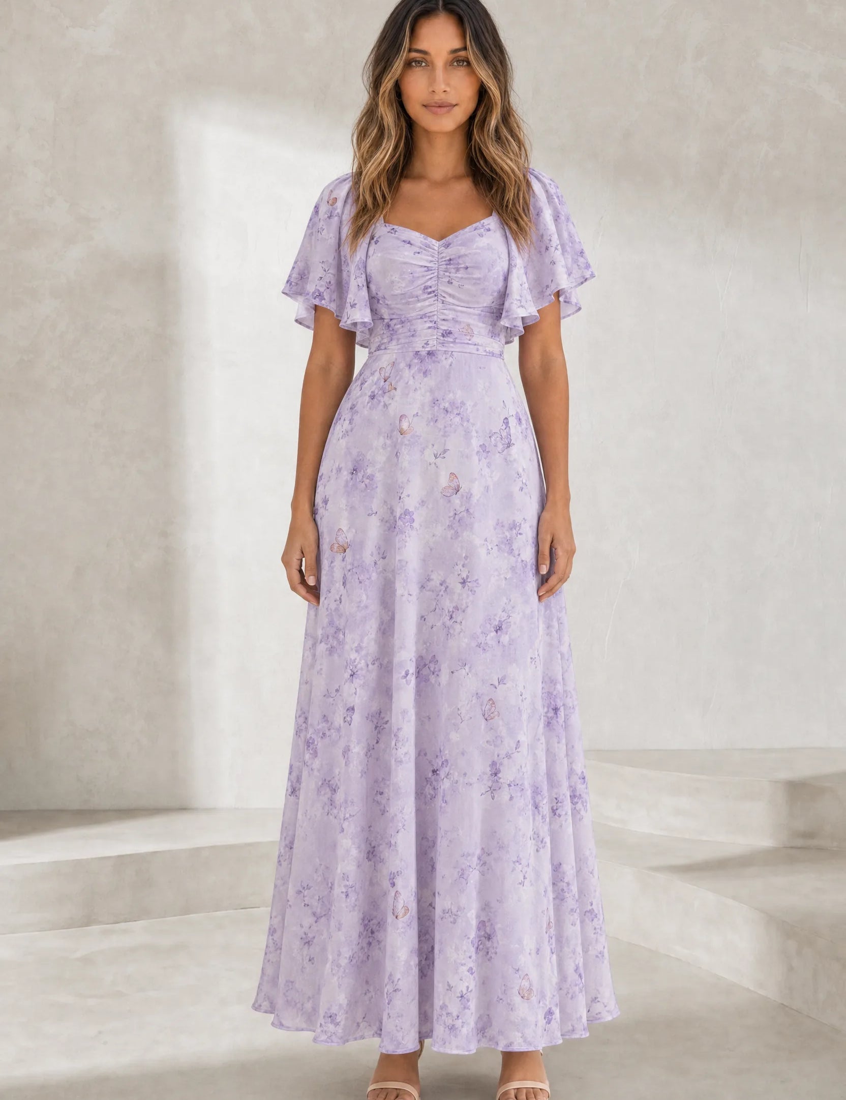 Robe longue col carré manches volantées | Lounelle Paris