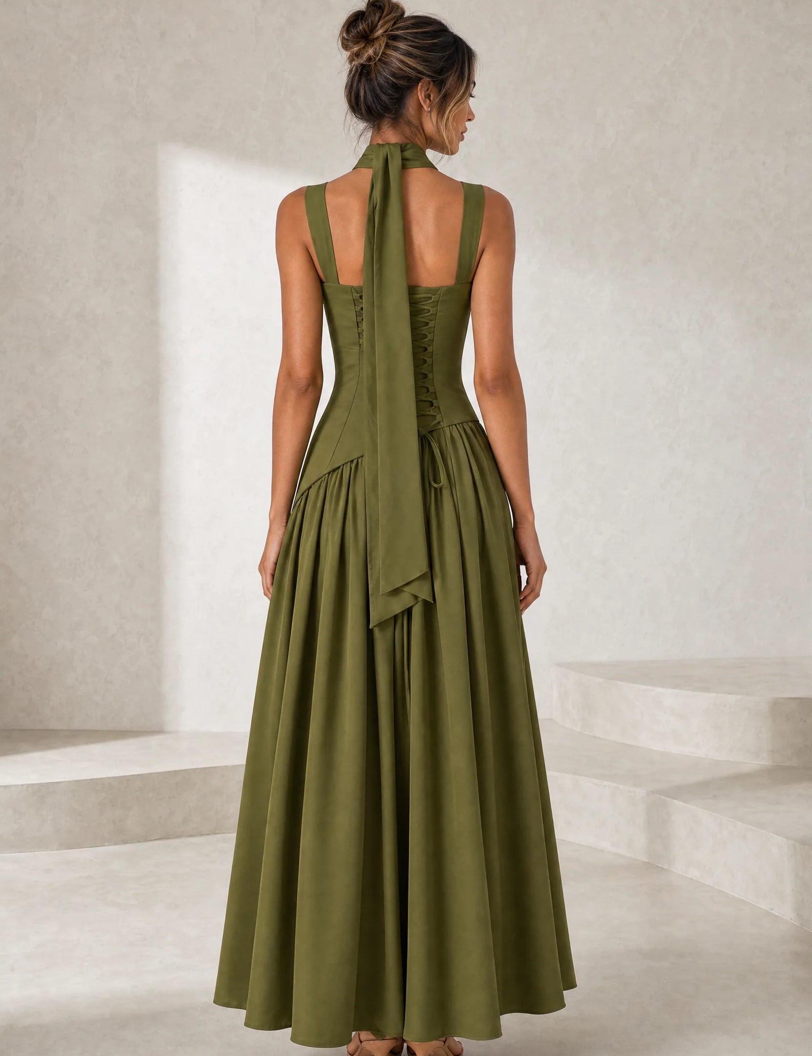 Robe longue col halter à lacets | Lounelle Paris
