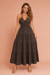 Vestido longo halter costas nuas