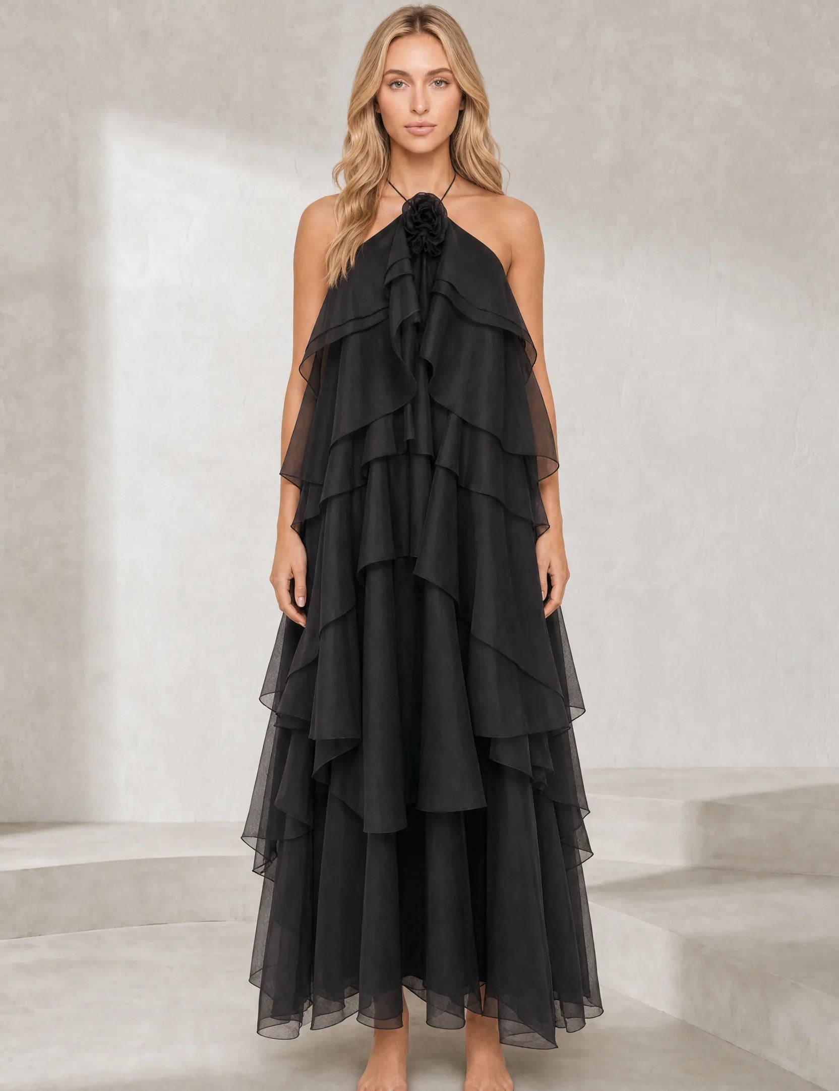 Robe longue dos nu à volants | Lounelle Paris
