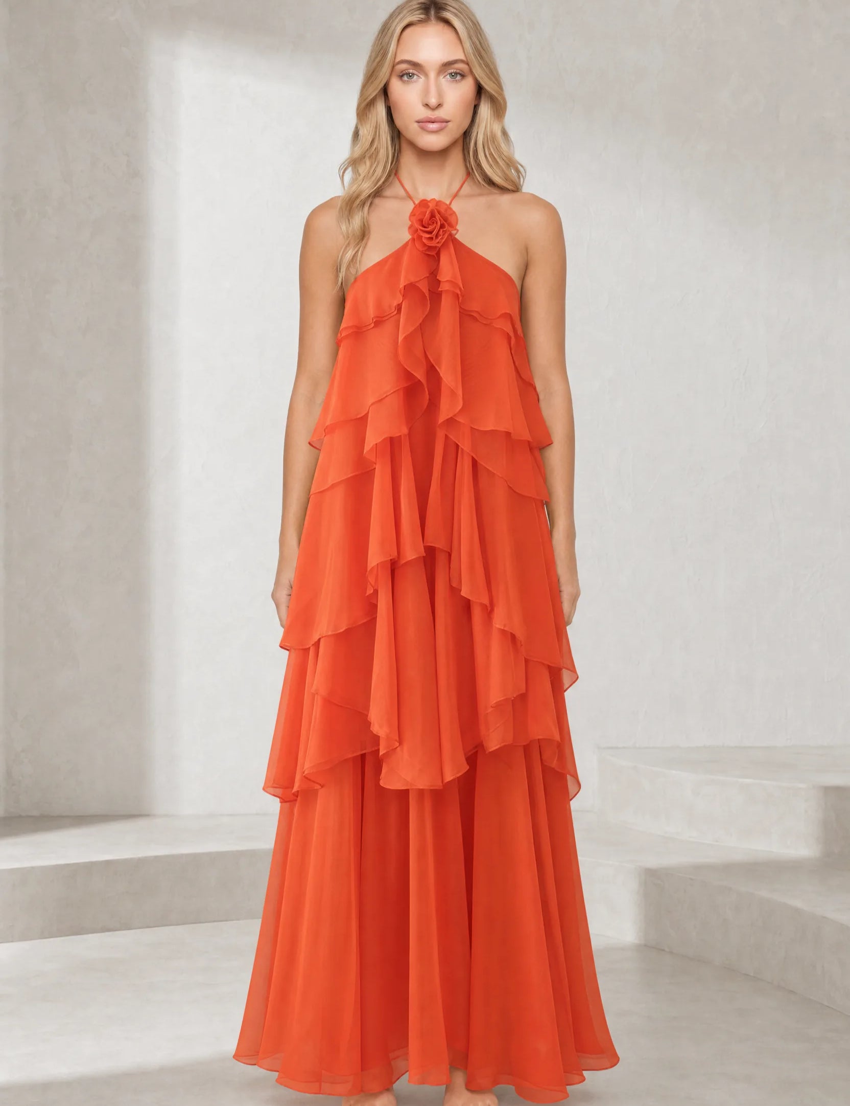 Robe longue dos nu à volants | Lounelle Paris