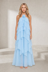 Robe longue dos nu à volants